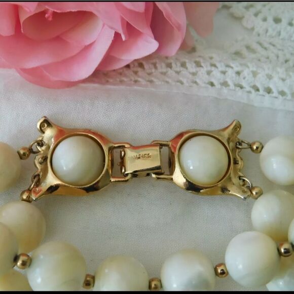 Napier Mother of Pearl Beaded Double Strand Vintage Bracelet - Picture 5 of 6